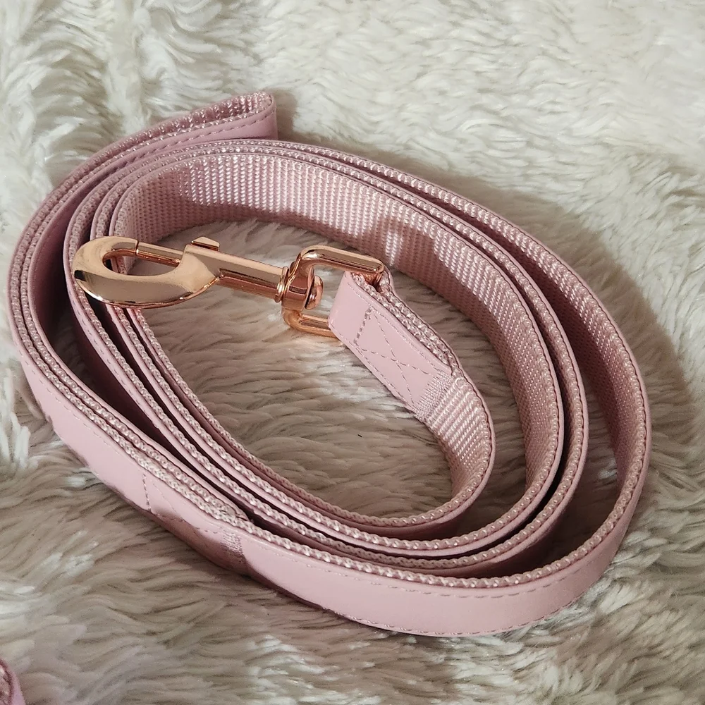 Pink Vegan Leather Dog Collar And Leash Set